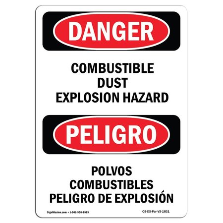 SIGNMISSION Safety Sign, OSHA, 18" Height, Rigid Plastic, Combustible Dust Explosion Hazard Spanish OS-DS-P-1218-VS-1831